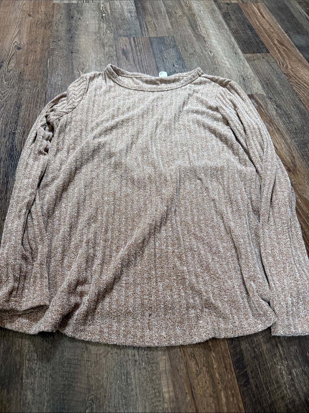 Cozy Long-Sleeve Knit Top in Heathered Tan